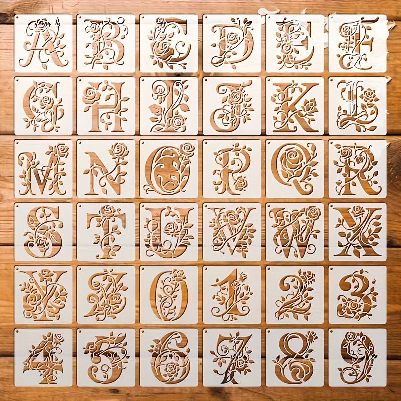Photography Font - 36PCS Estênceis de Alfabeto Floral de