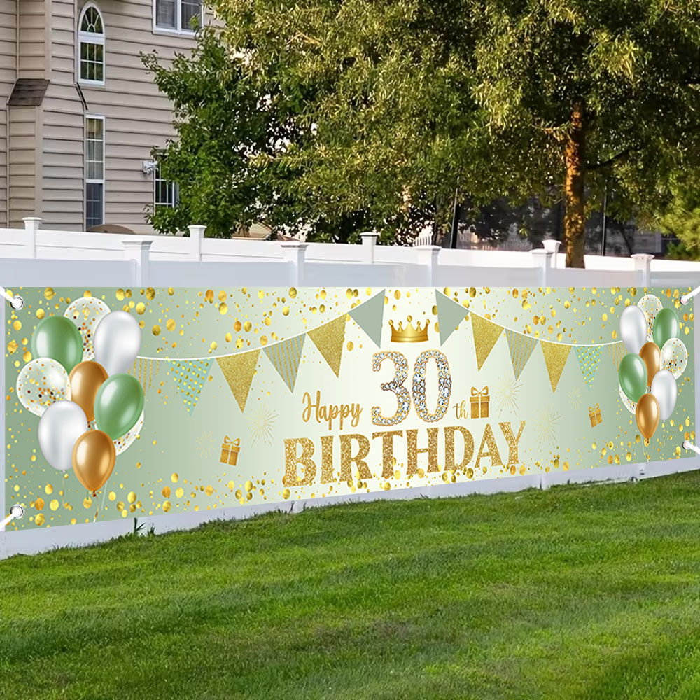 Photography Aesthetic - Banner de Aniversário Verde Dourado para